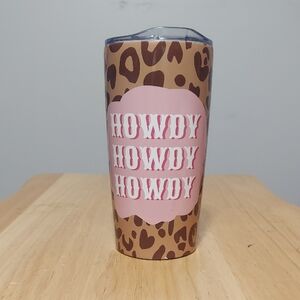 Leopard Print 20oz Tumbler with Pink Howdy Design